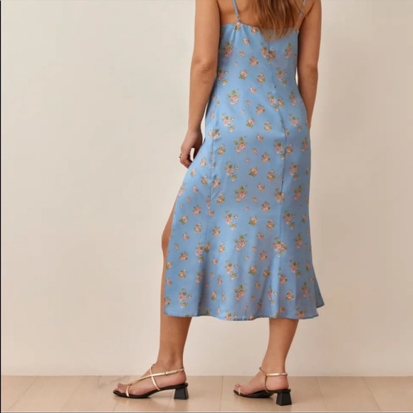 Reformation Blue Floral Slip Midi Dress Silk - Picture 3 of 9